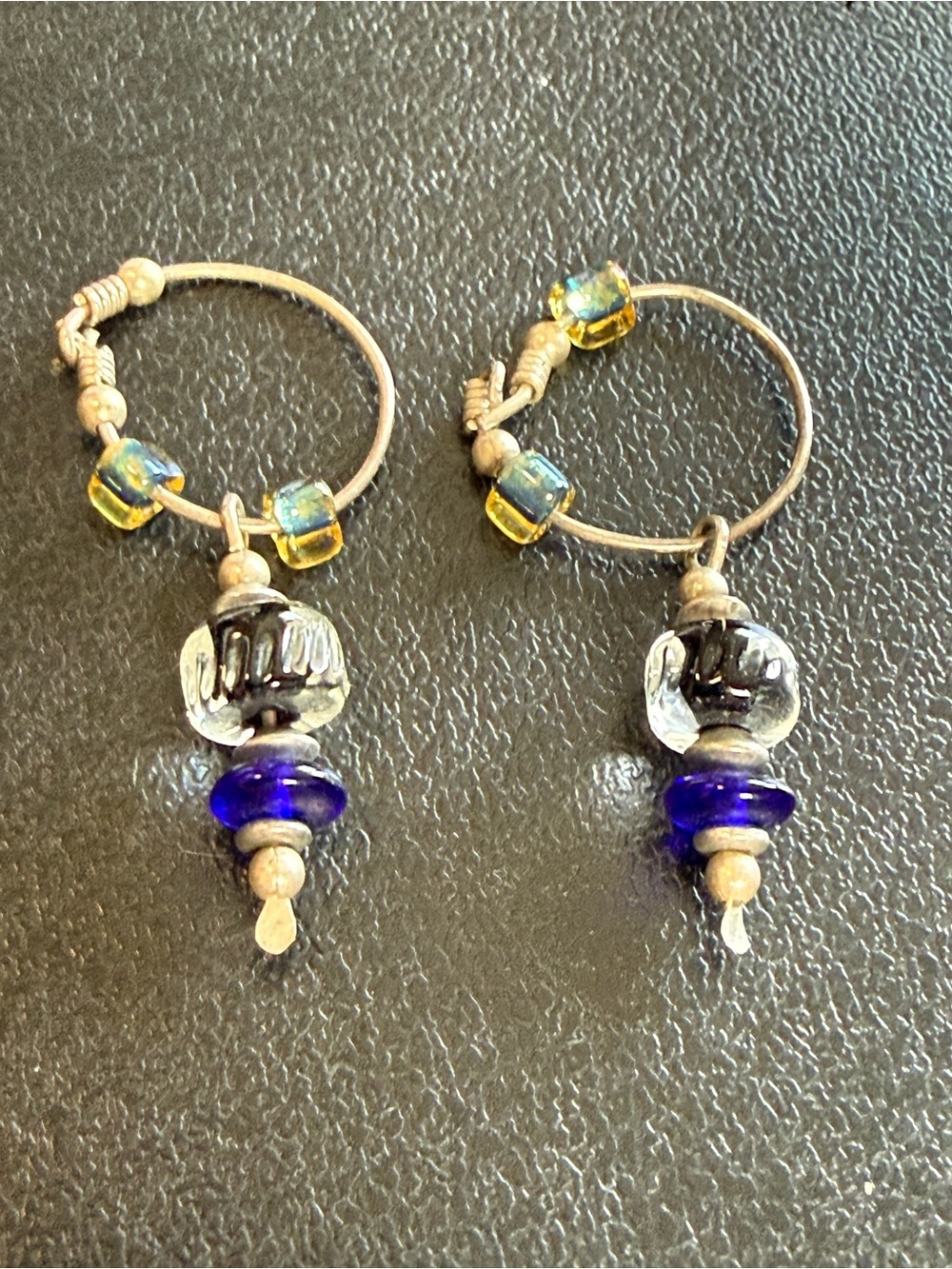 Boutique Blue Glass Bead Hoop Earrings